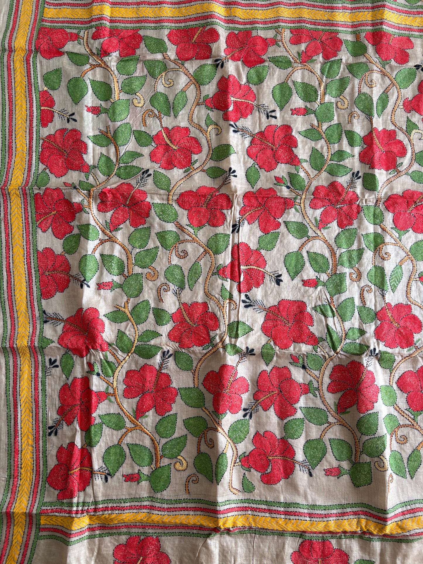 Kantha Stitch Hand Embroidered Pure Gachi by Gachi Tassar Silk Saree (Silk Marked)