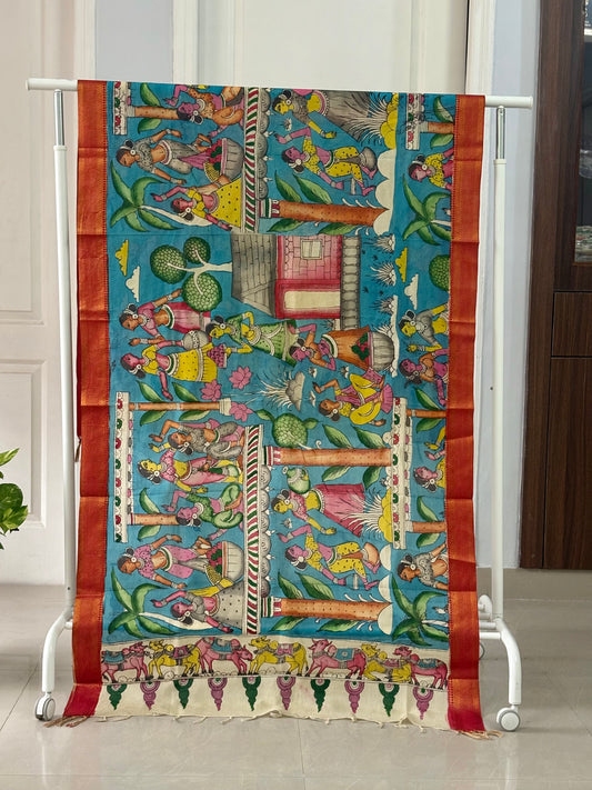 Pen Kalamkari hand painted Banglore Silk Dupatta