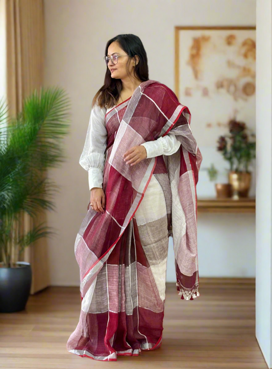 Pure Linen By Linen handloom Saree (handloom marked)