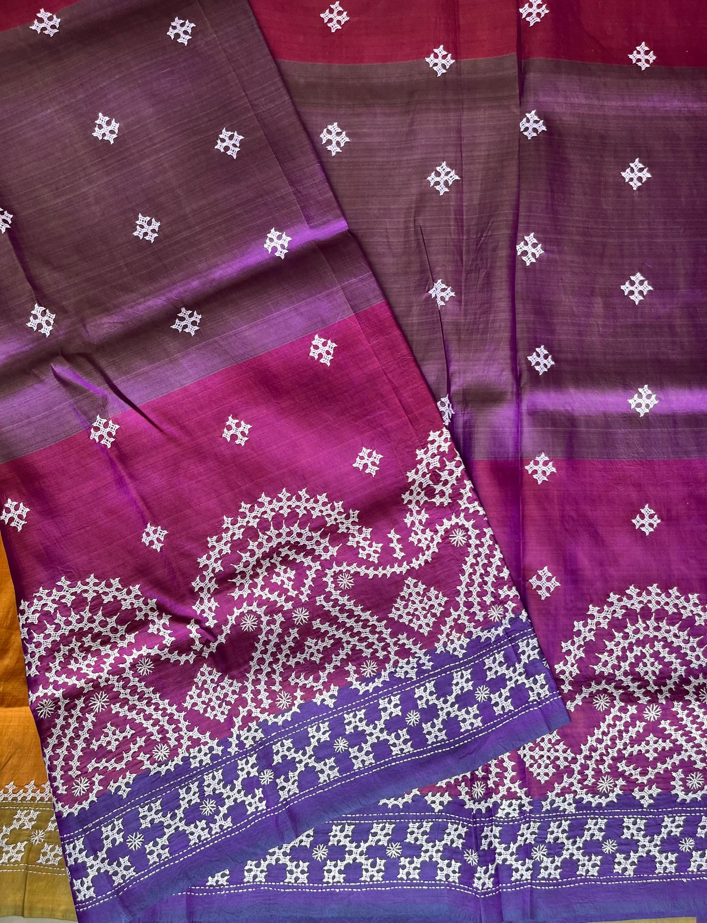 Kutch Hand Embroidered hand painted Pure Banglore Silk Saree