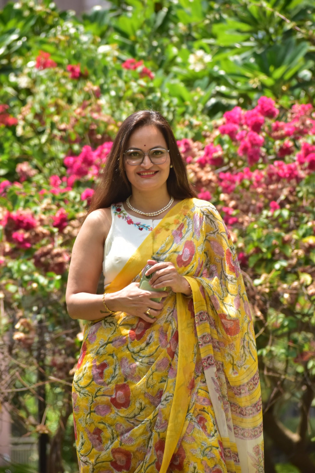 Hand Block Print Saree | Pure Chiffon | Yellow