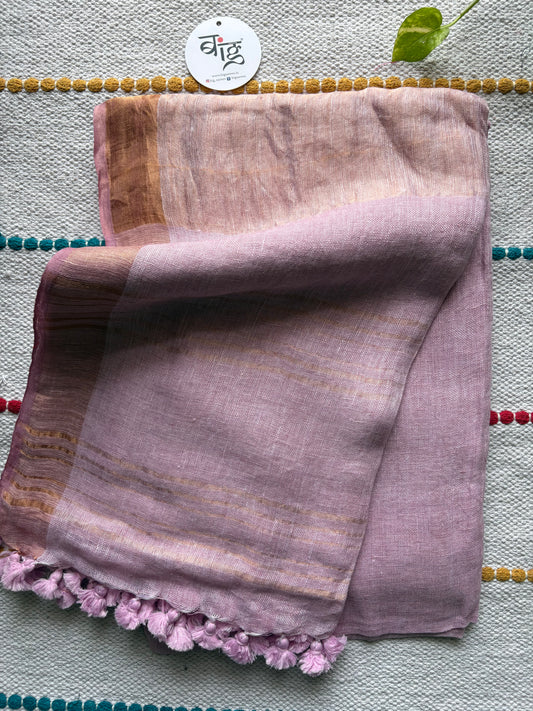 Pure Jayshree Linen Saree | Plain | Purplish Pink