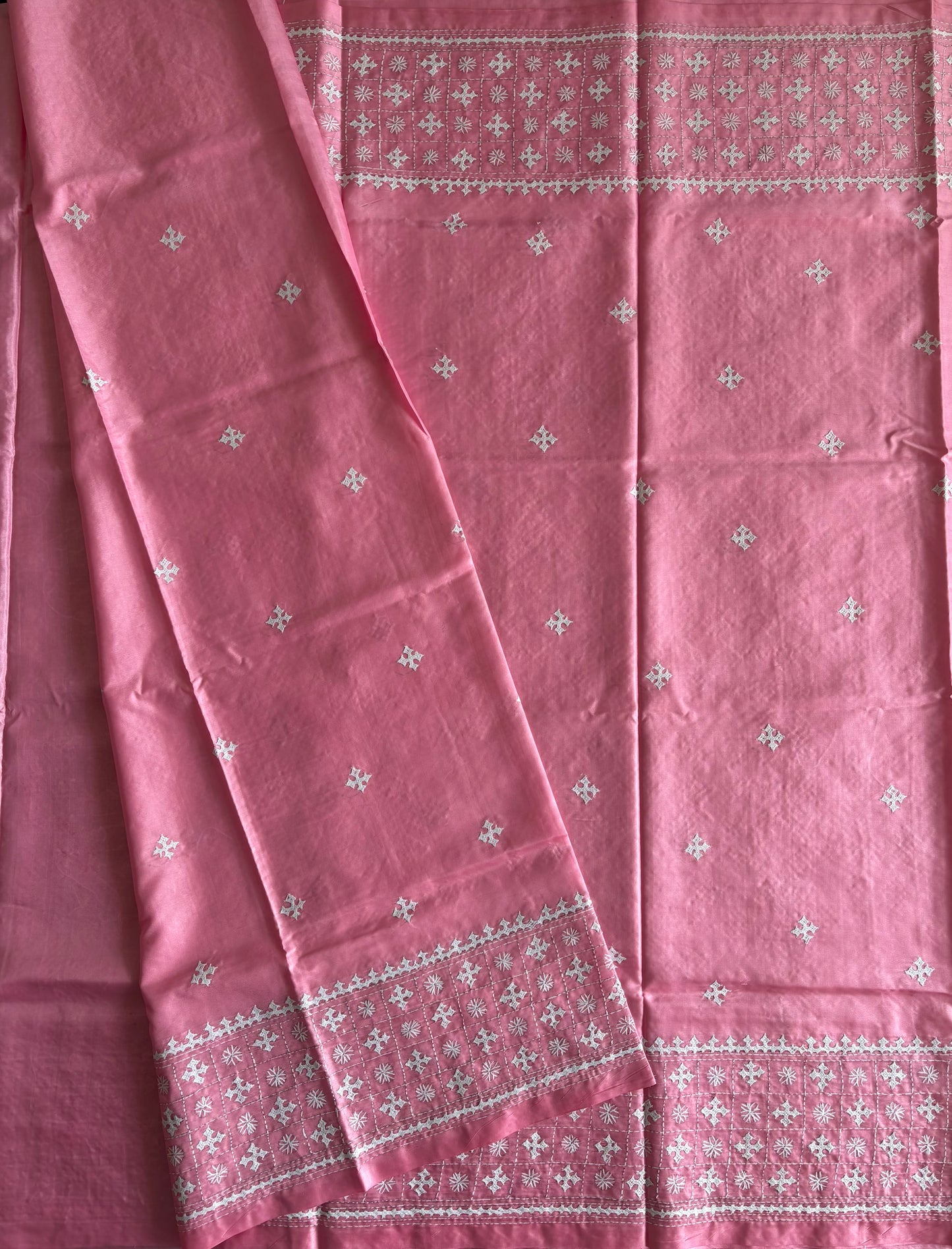 Gujrati Stitch/Kutch Hand Embroidered Art Silk Saree