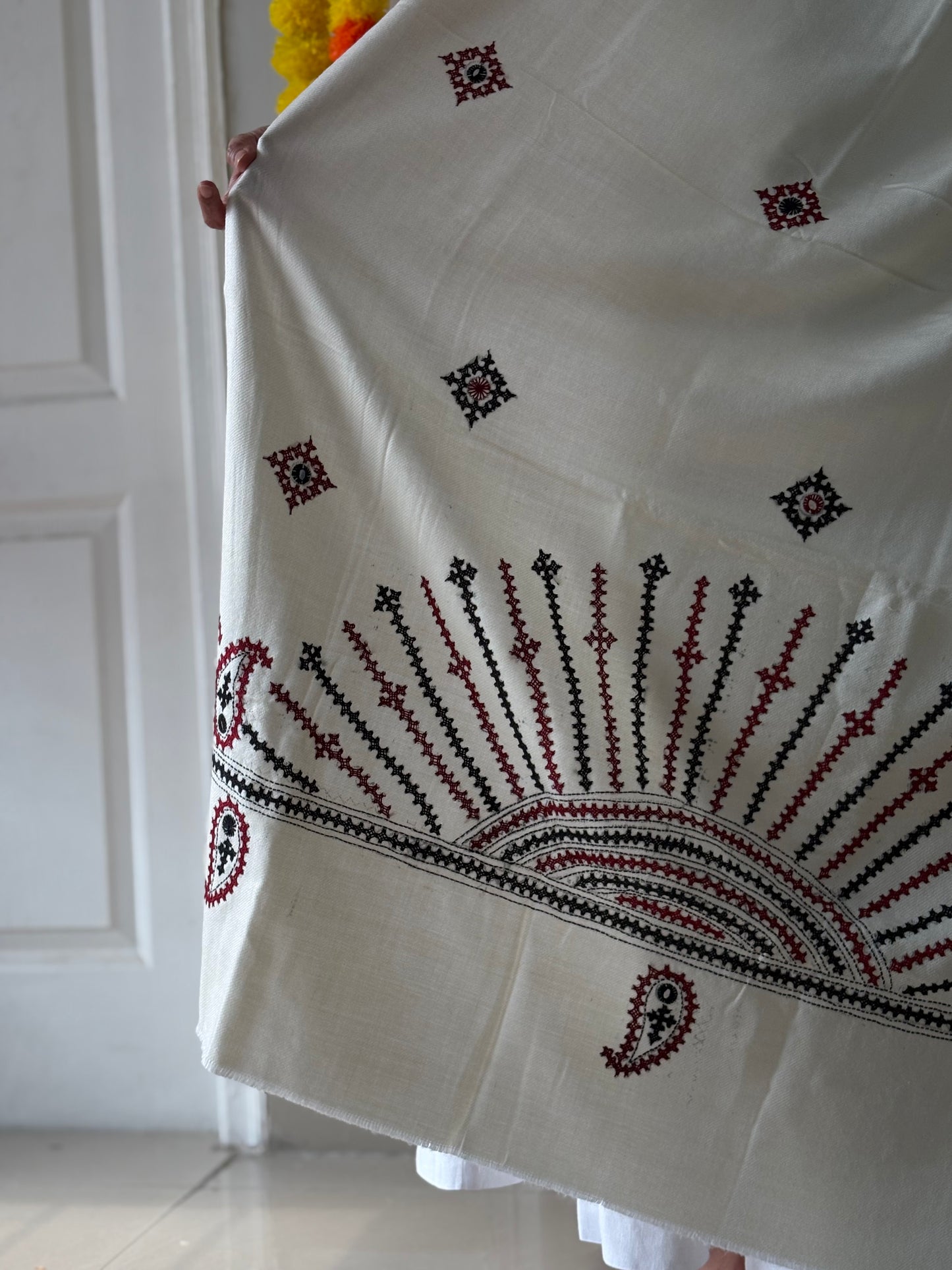 Gujrati Stitch Hand Embroidered Woollen Warm Shawl