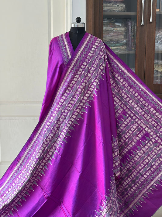 Kantha Hand Embroidered Pure Banglore Silk Saree (Silk Marked)