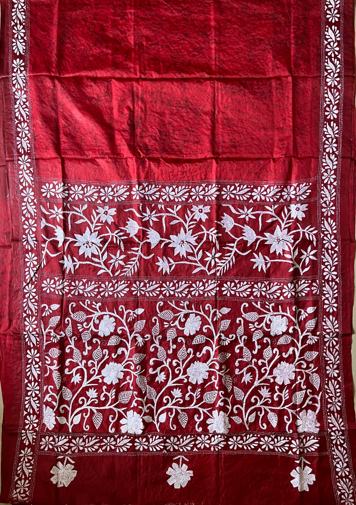 Kantha Hand Work Embroidered Art Silk Saree With Blouse