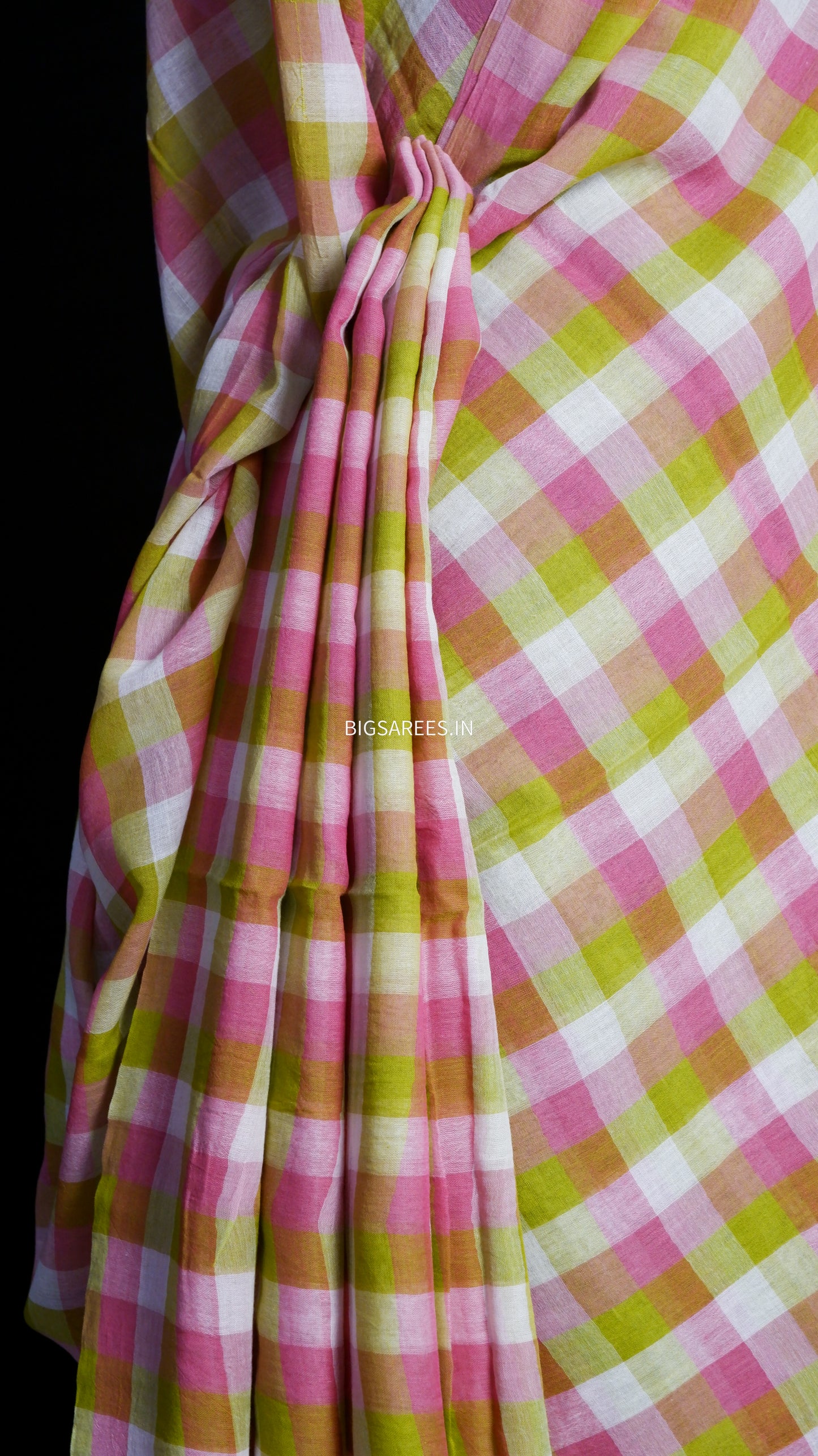 Checkered Mul Cotton Saree With Ikat Blouse | Ultra Lightweight |