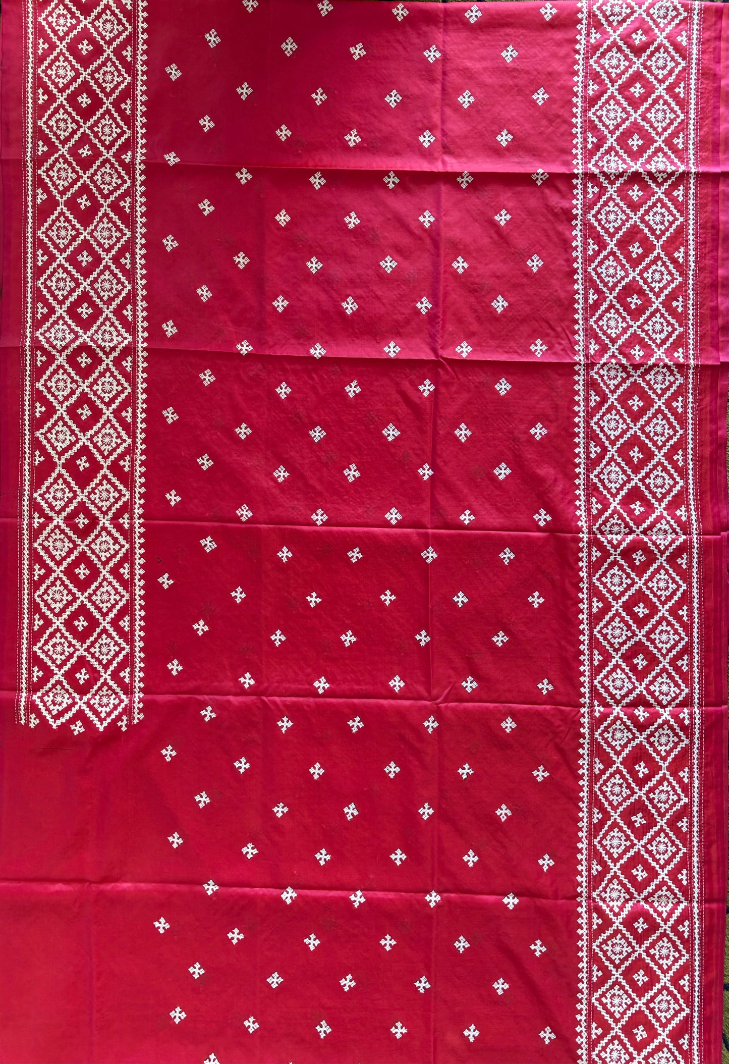 Gujrati Stitch/Kutch Hand Embroidered Art Silk Saree