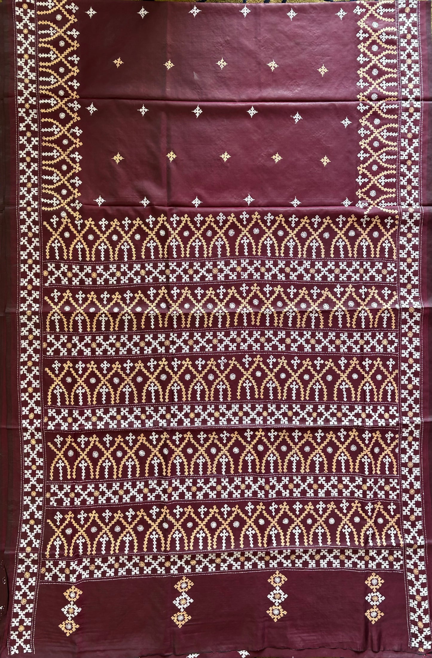 Gujrati Stitch/Kutch Hand Embroidered Art Silk Saree