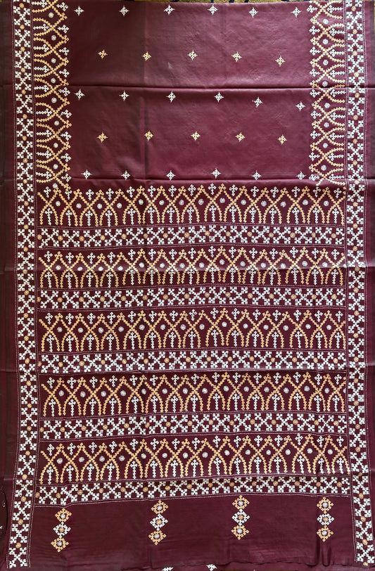 Gujrati Stitch/Kutch Hand Embroidered Art Silk Saree