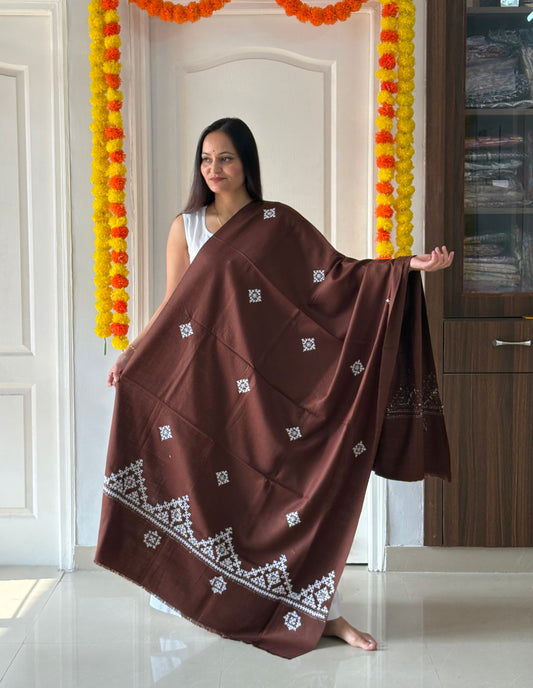 Gujrati Stitch Hand Embroidered Woollen Warm Shawl