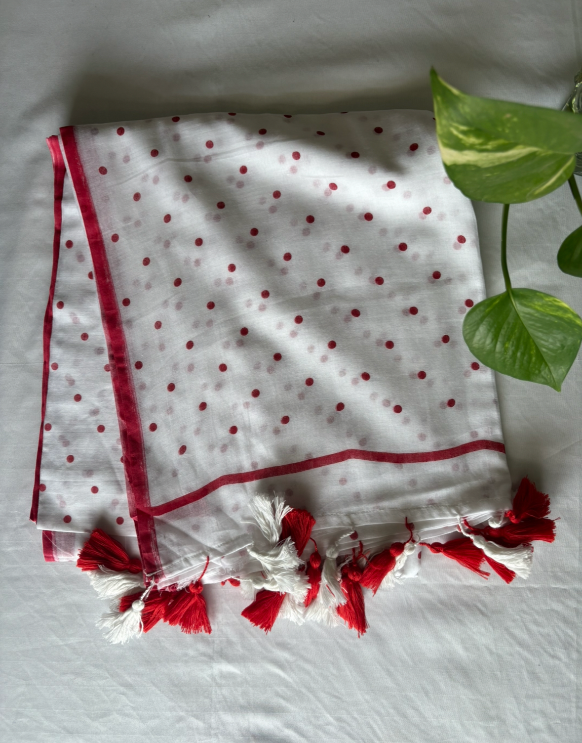 Polka Dot Saree With Blouse | Mul Cotton | White