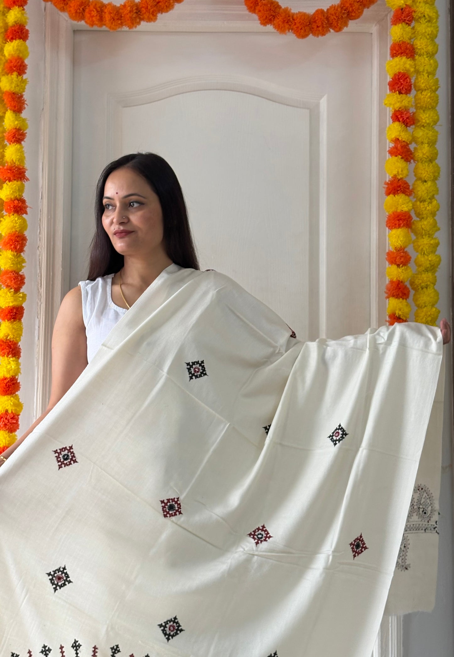 Gujrati Stitch Hand Embroidered Woollen Warm Shawl