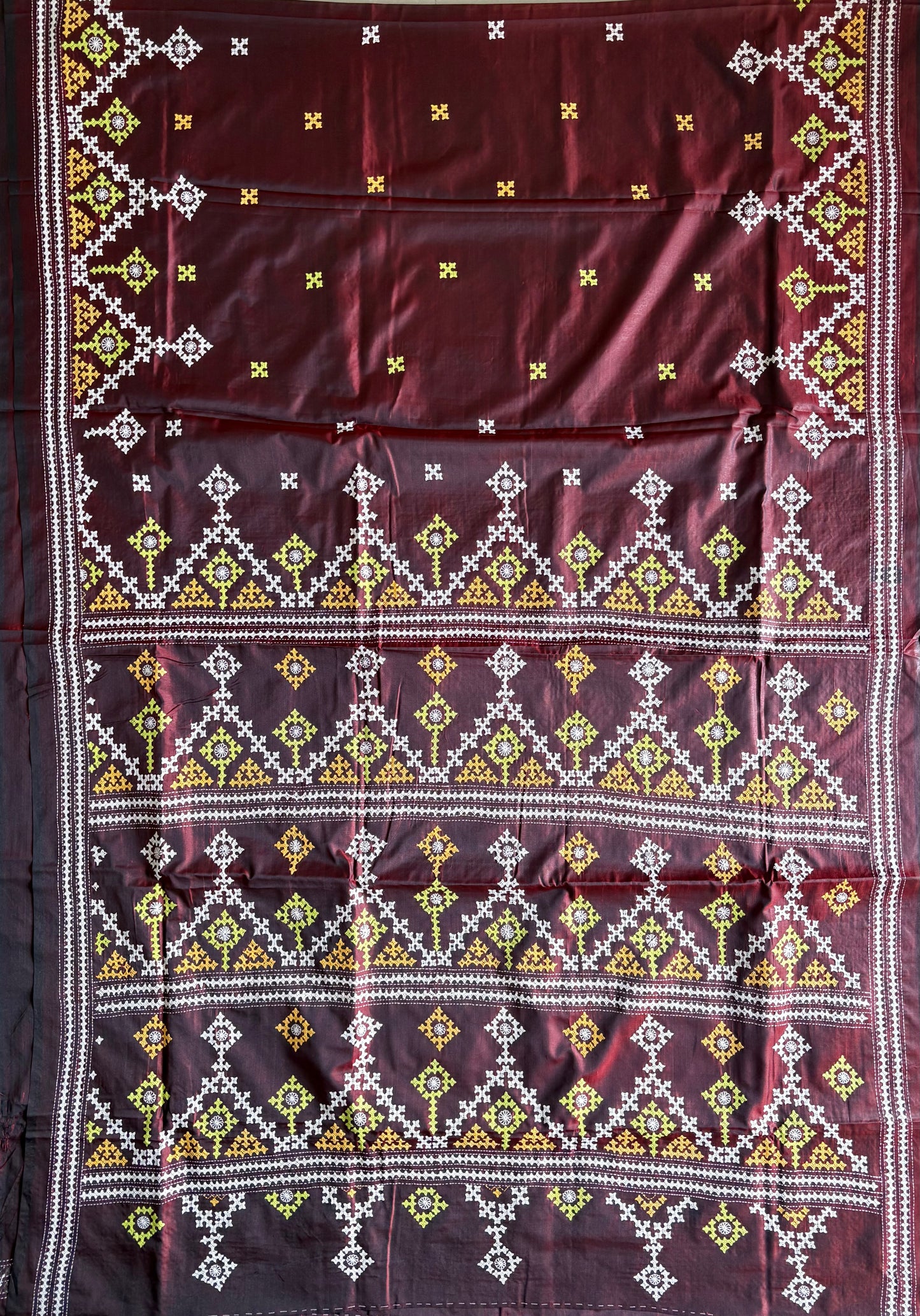 Gujrati Stitch/Kutch Hand Embroidered Art Silk Saree