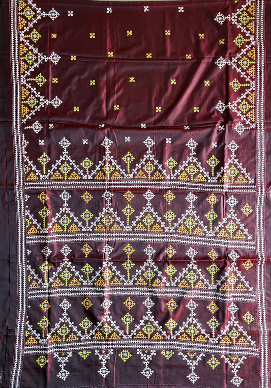 Gujrati Stitch/Kutch Hand Embroidered Art Silk Saree