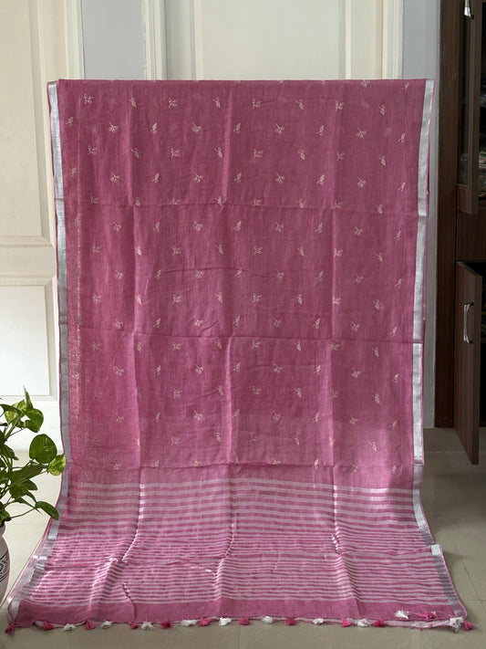 Pure Linen Saree With running Blouse