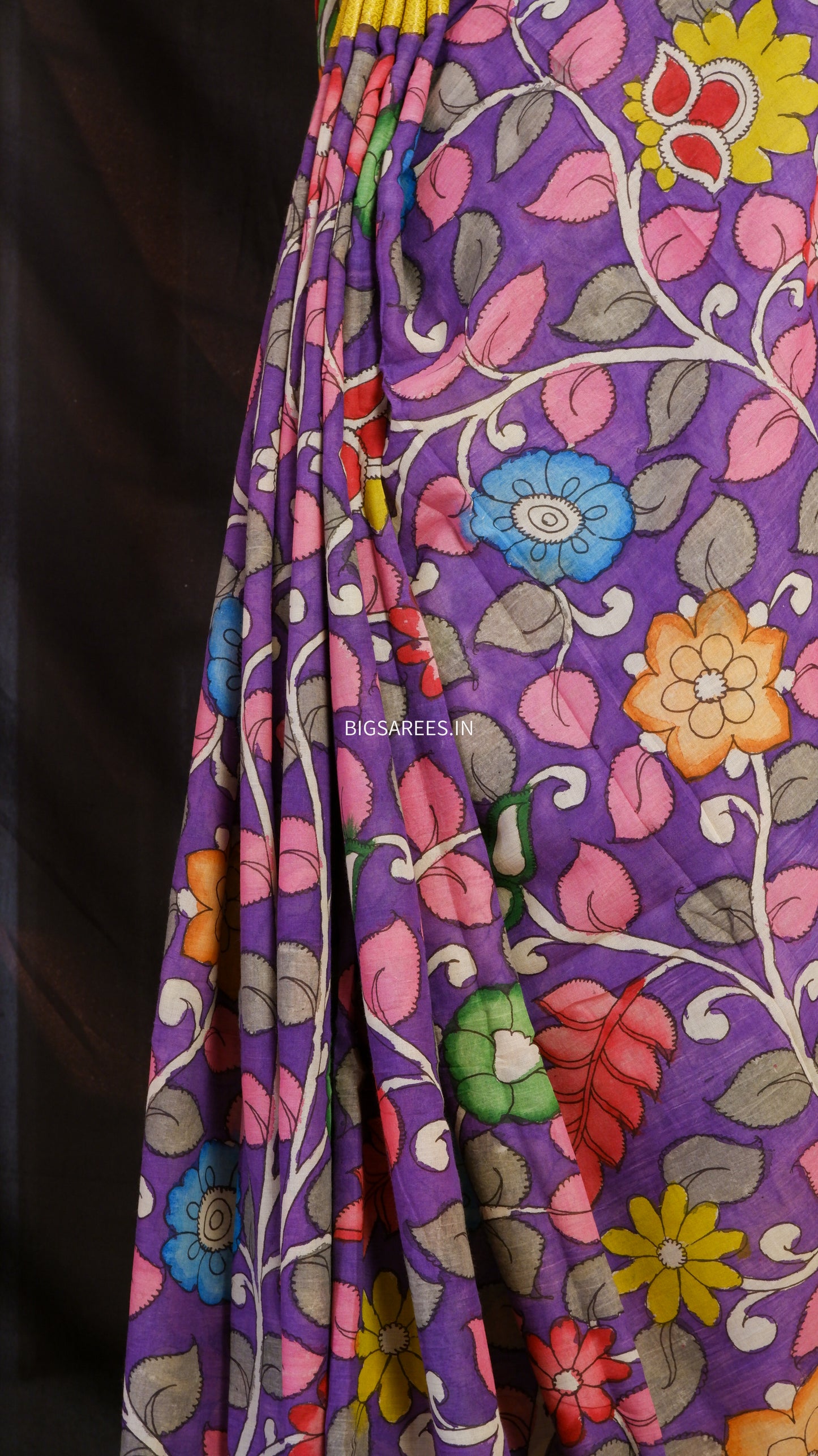 Pen Kalamkari hand painted pure cotton Saree with blouse