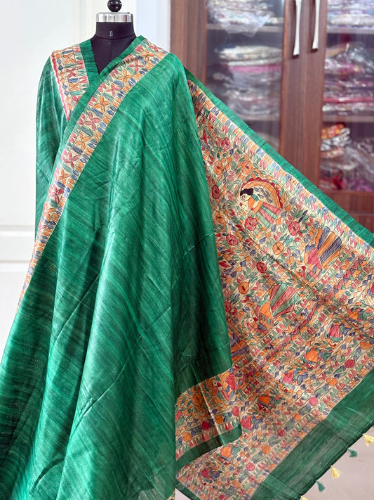 Pure Desi Tussar Silk Handcrafted Madhubani Saree (Silk Marked)