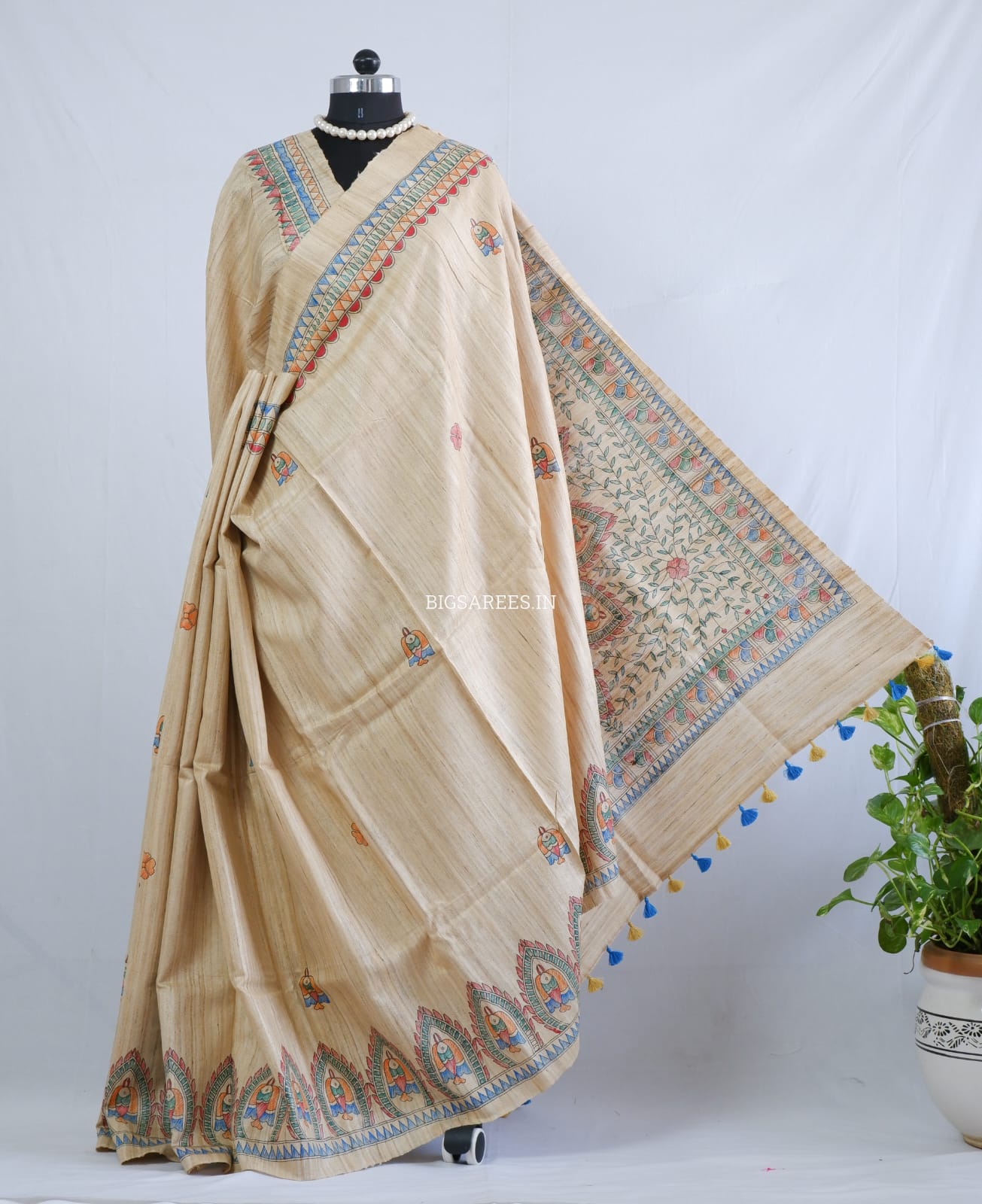 Pure Tussar Ghicha Silk Handcrafted Madhubani Saree (Silk Marked)