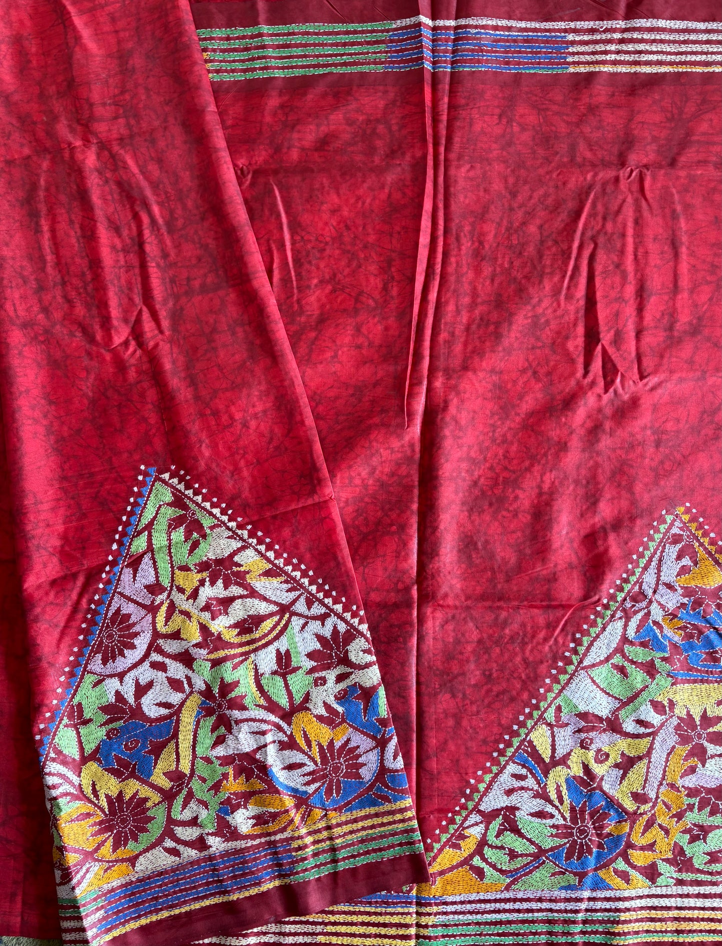 Kantha Stitch Hand Work Art Silk Saree With Blouse