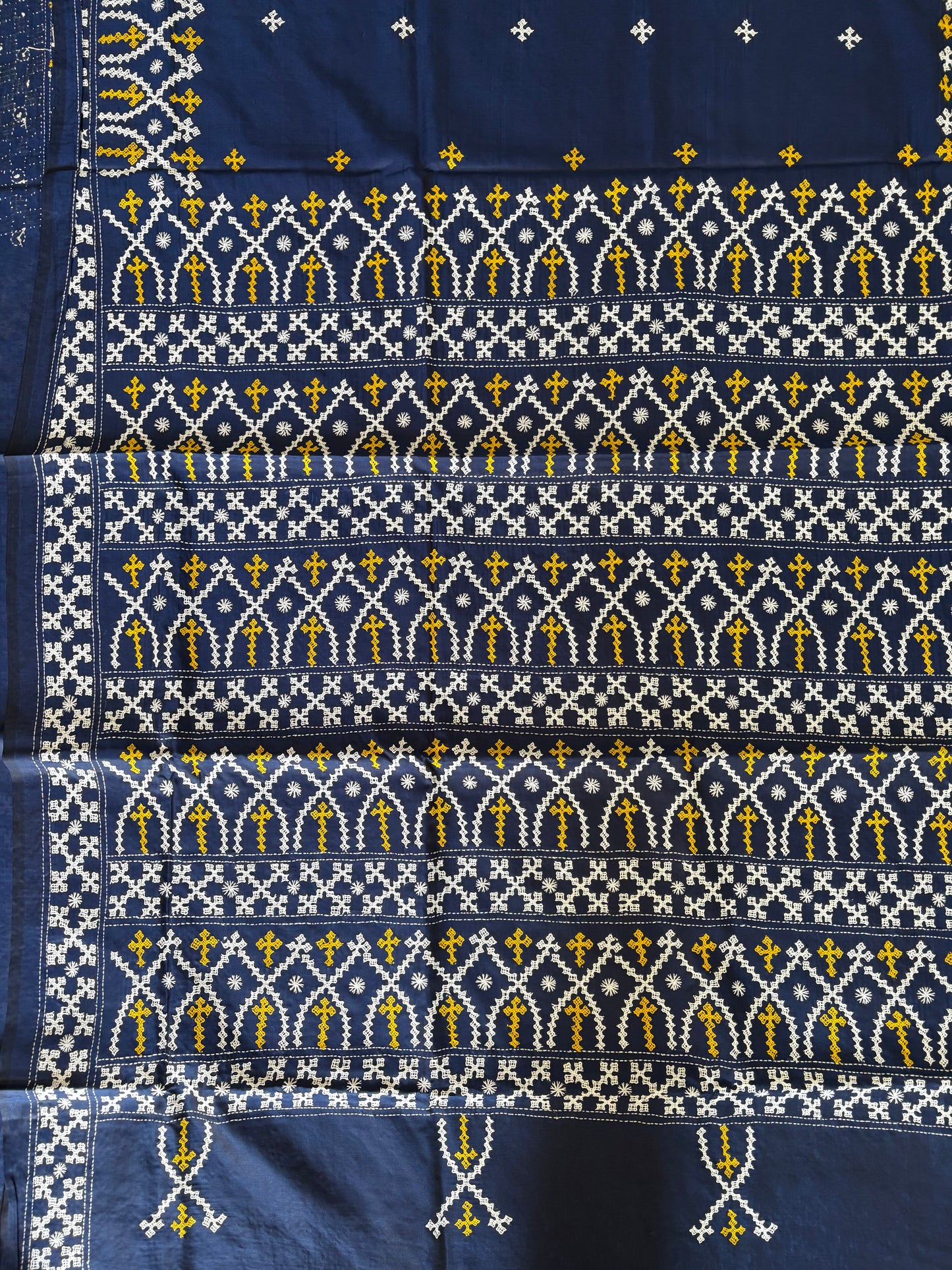 Gujrati Stitch/Kutch Hand Embroidered Art Silk Saree