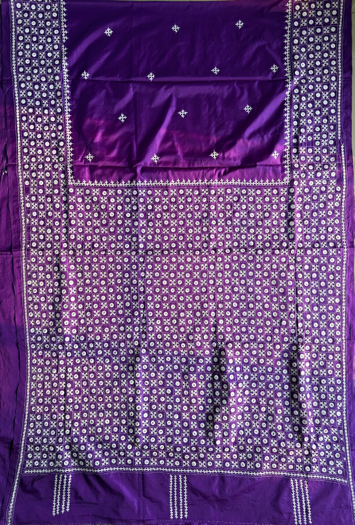 Gujrati Stitch/Kutch Hand Embroidered Art Silk Saree