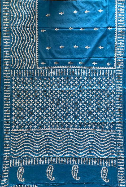 Gujrati Stitch/Kutch Hand Embroidered Art Silk Saree