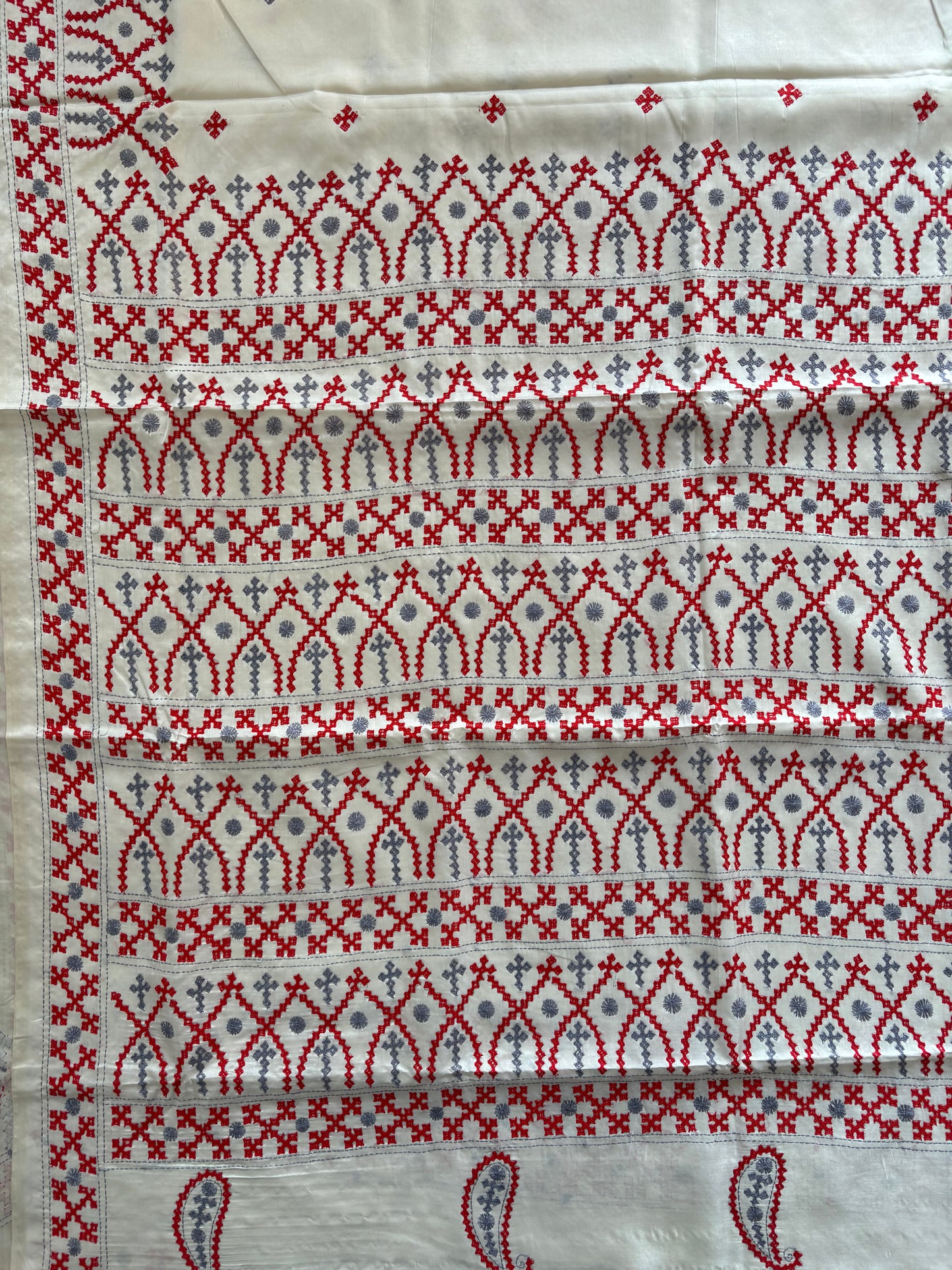 Gujrati Stitch/Kutch Hand Embroidered Art Silk Saree