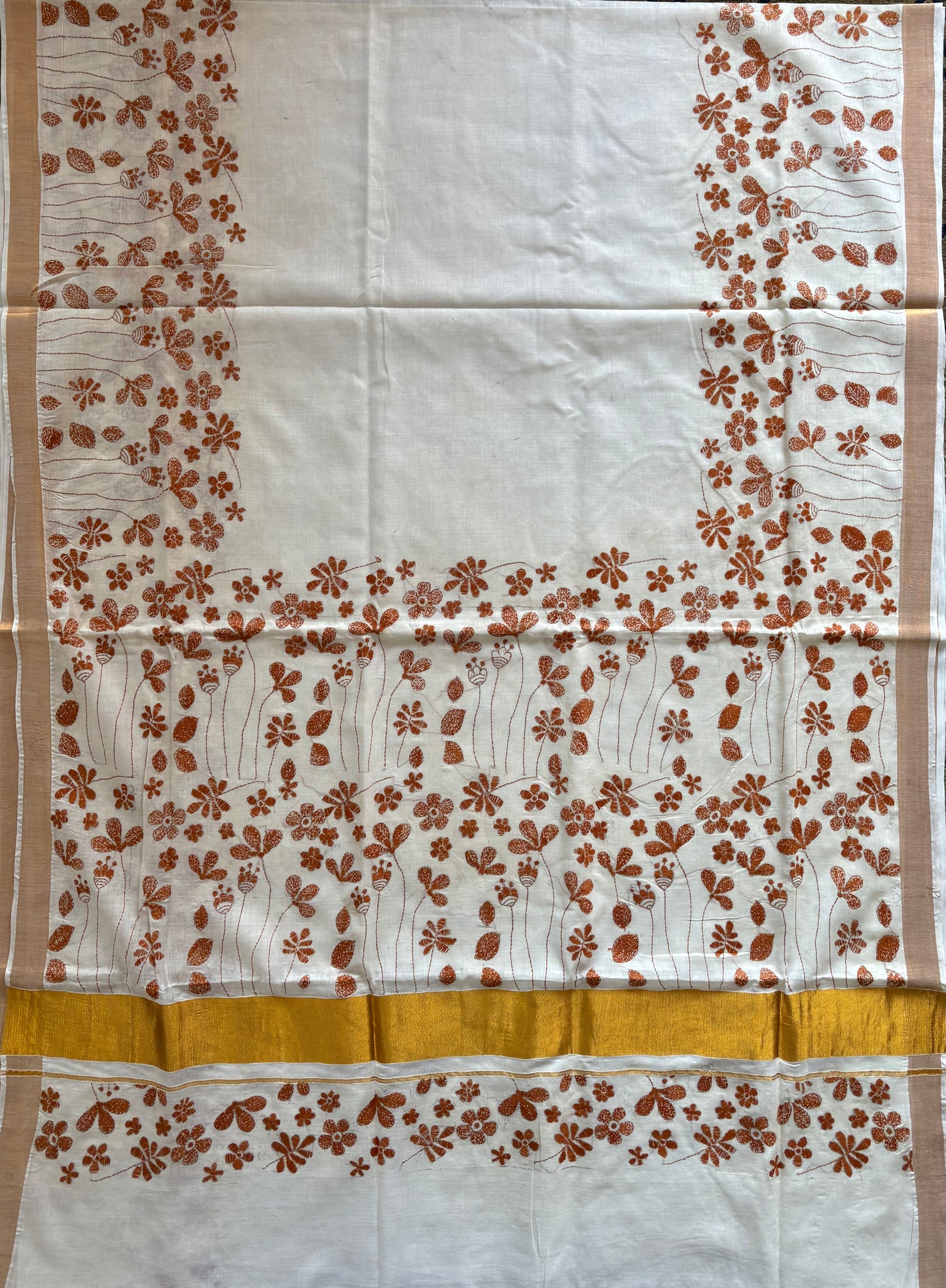 Kantha Stitch Hand Embroidered South Cotton Saree