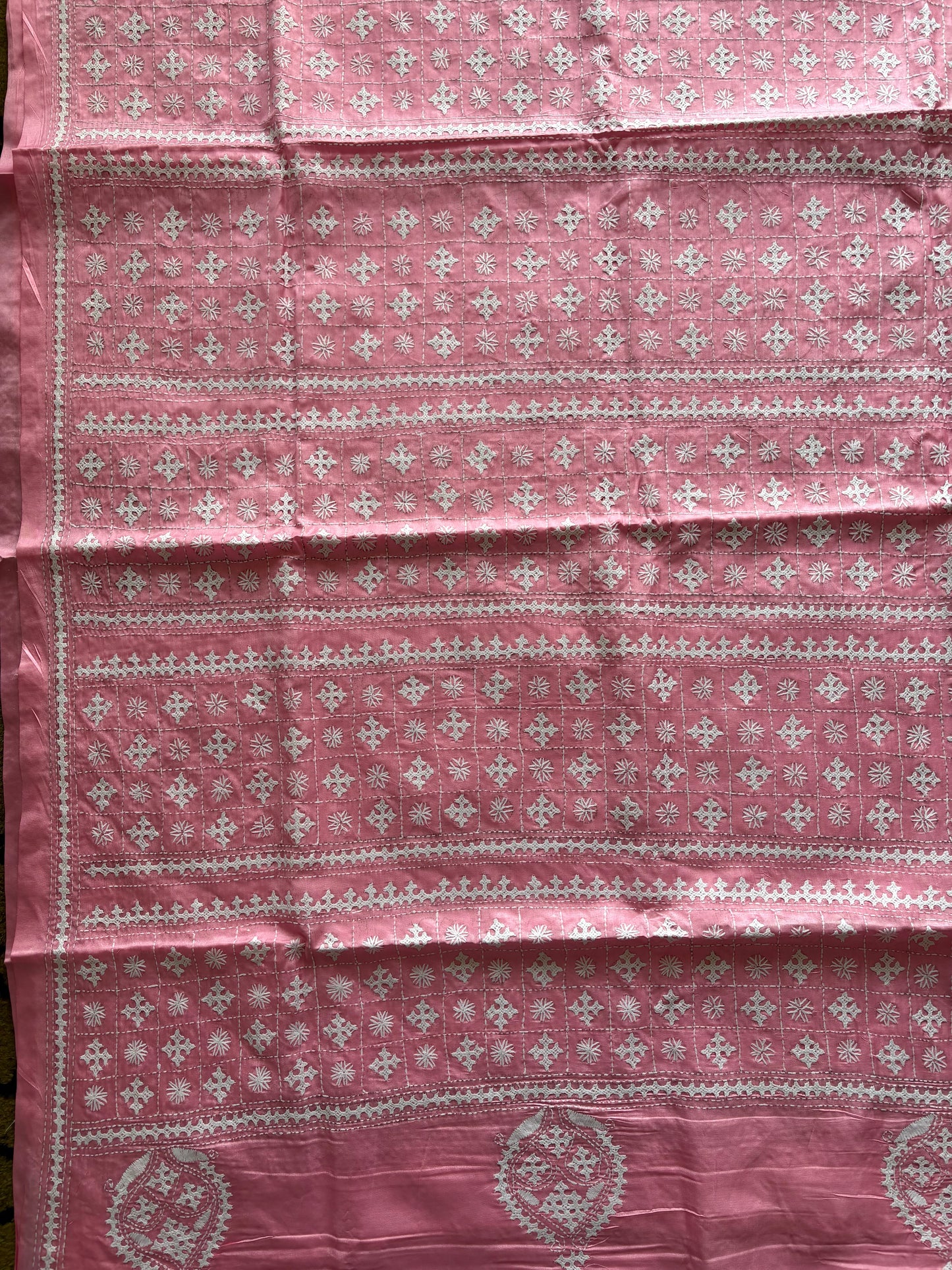 Gujrati Stitch/Kutch Hand Embroidered Art Silk Saree