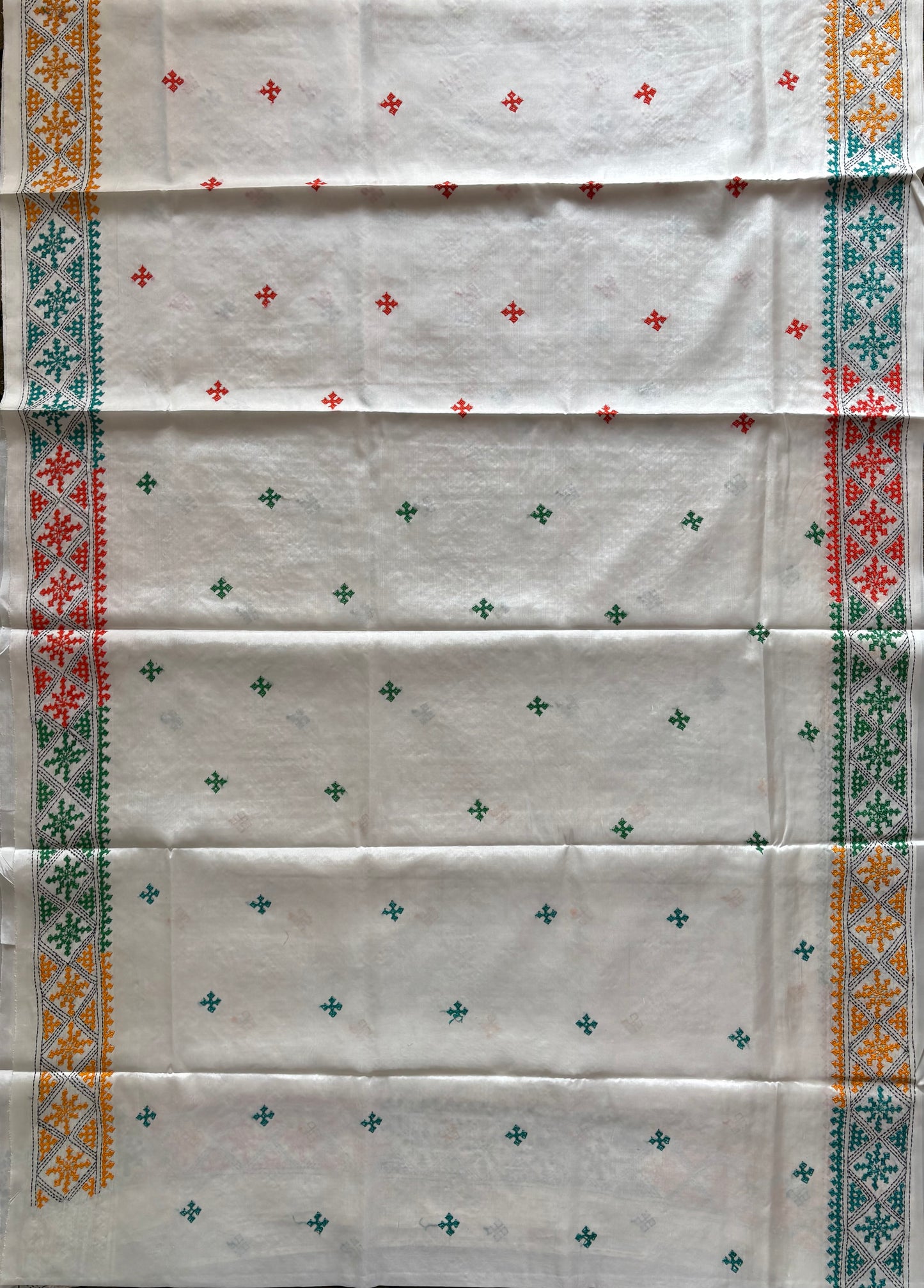 Gujrati Stitch/Kutch Hand Embroidered Art Silk Saree