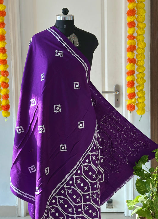 Gujrati Stitch Hand Embroidered Woollen Warm Shawl