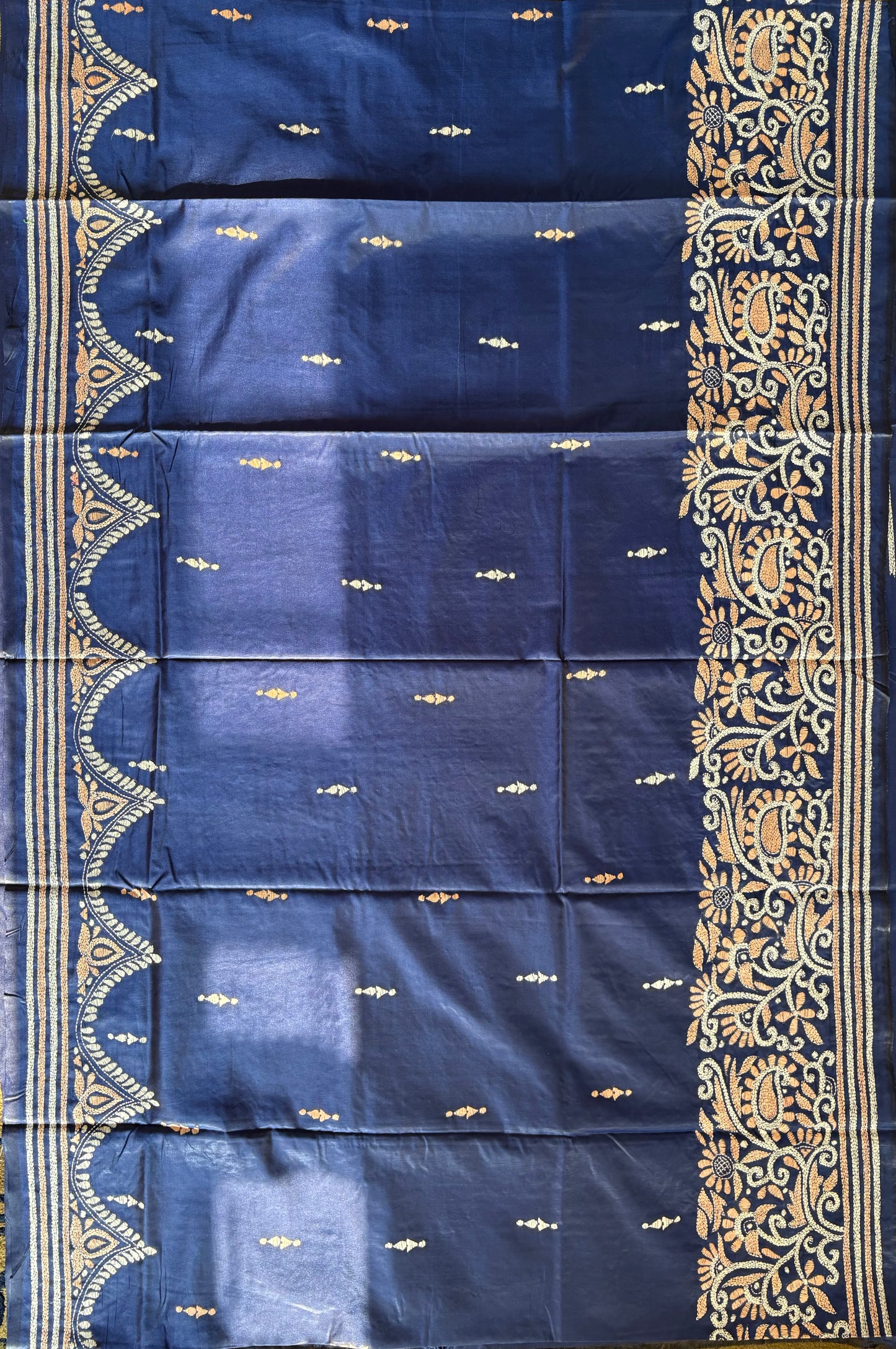 Kantha Stitch Hand Embroidered Art Silk Saree With Blouse