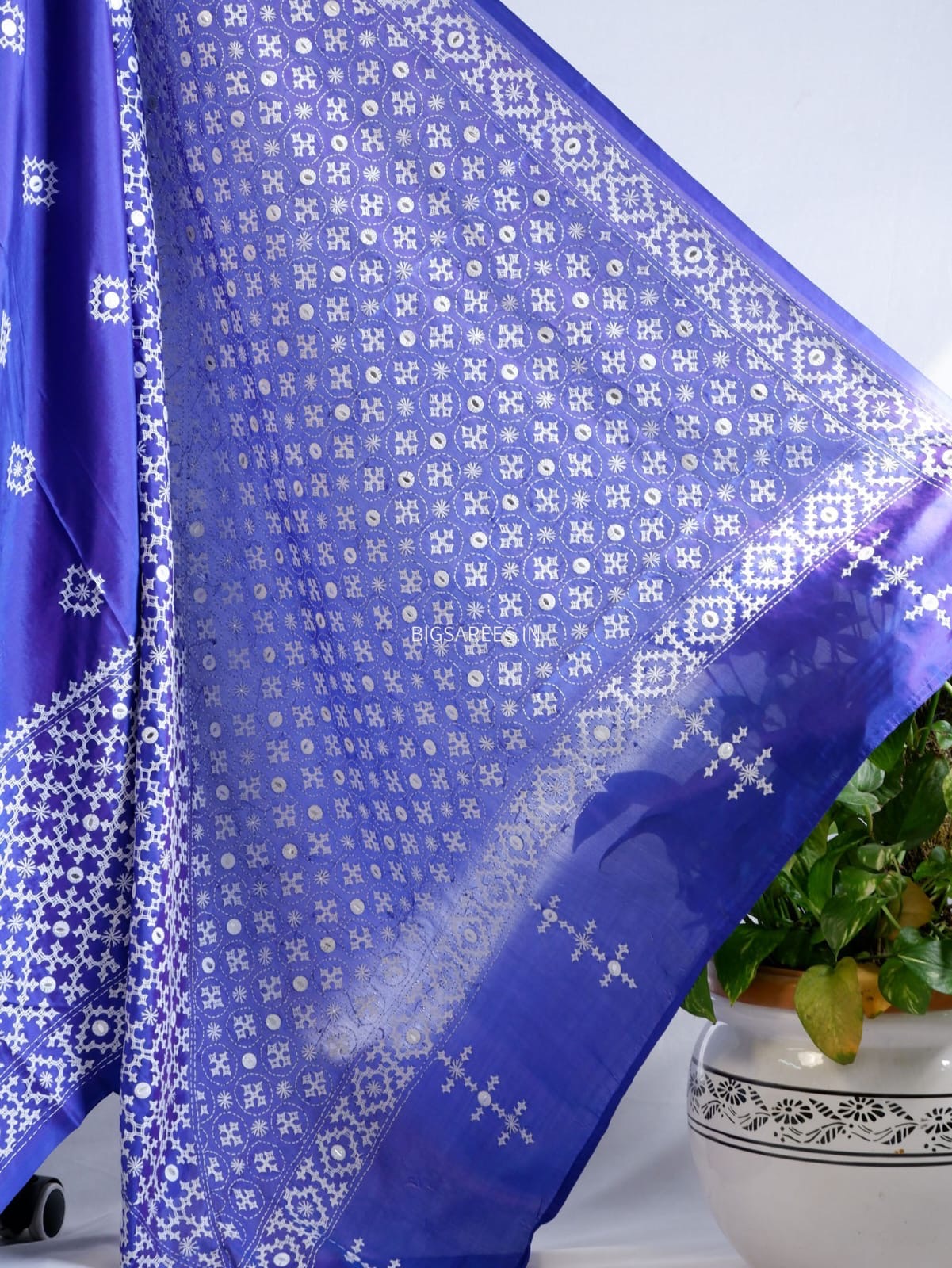 Kutchi/Gujarati Hand Embroidered Saree  | Blended Bangalore Silk / Art Silk