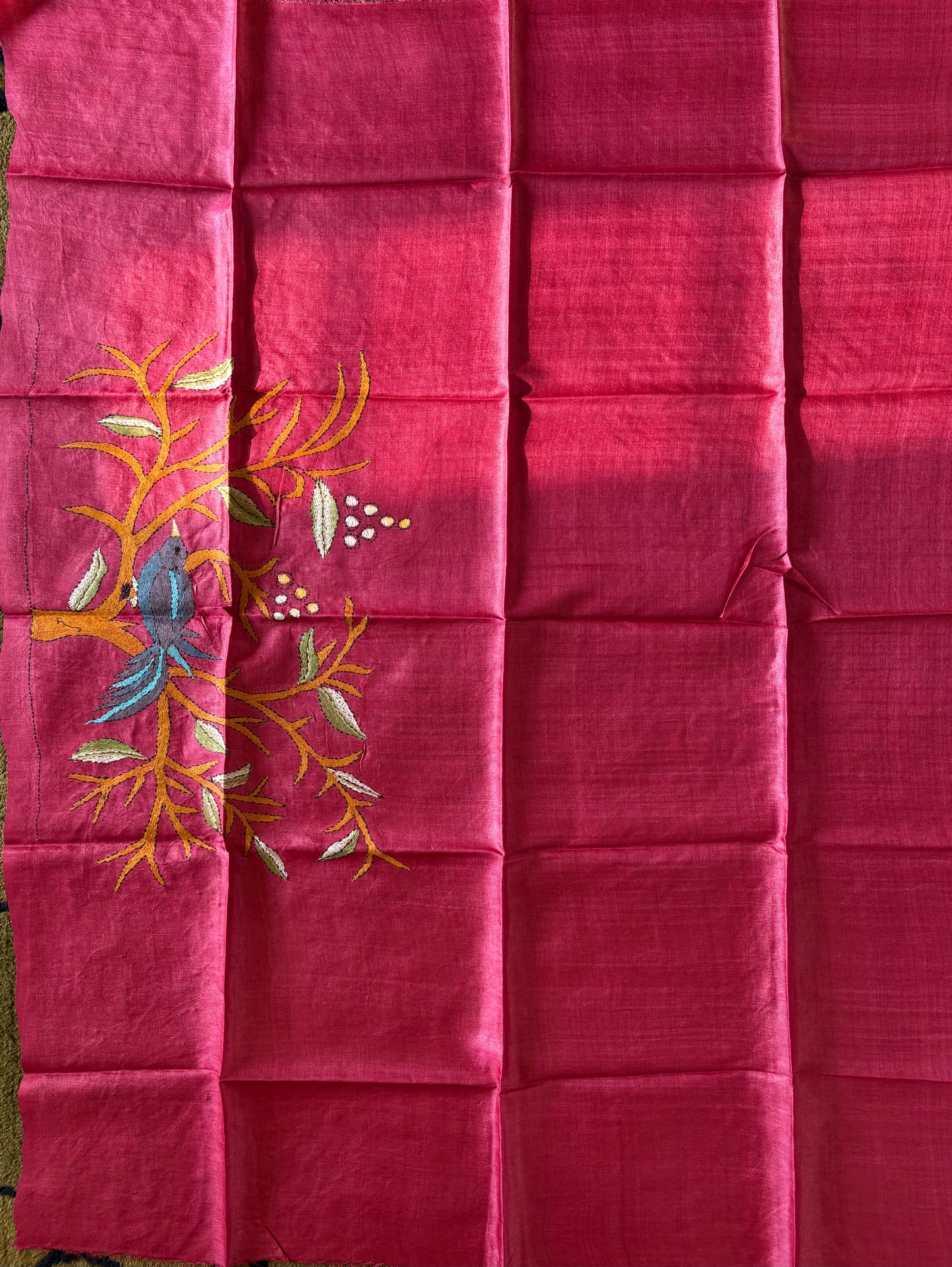 Kantha Stitch Pure Silk Blouse Piece