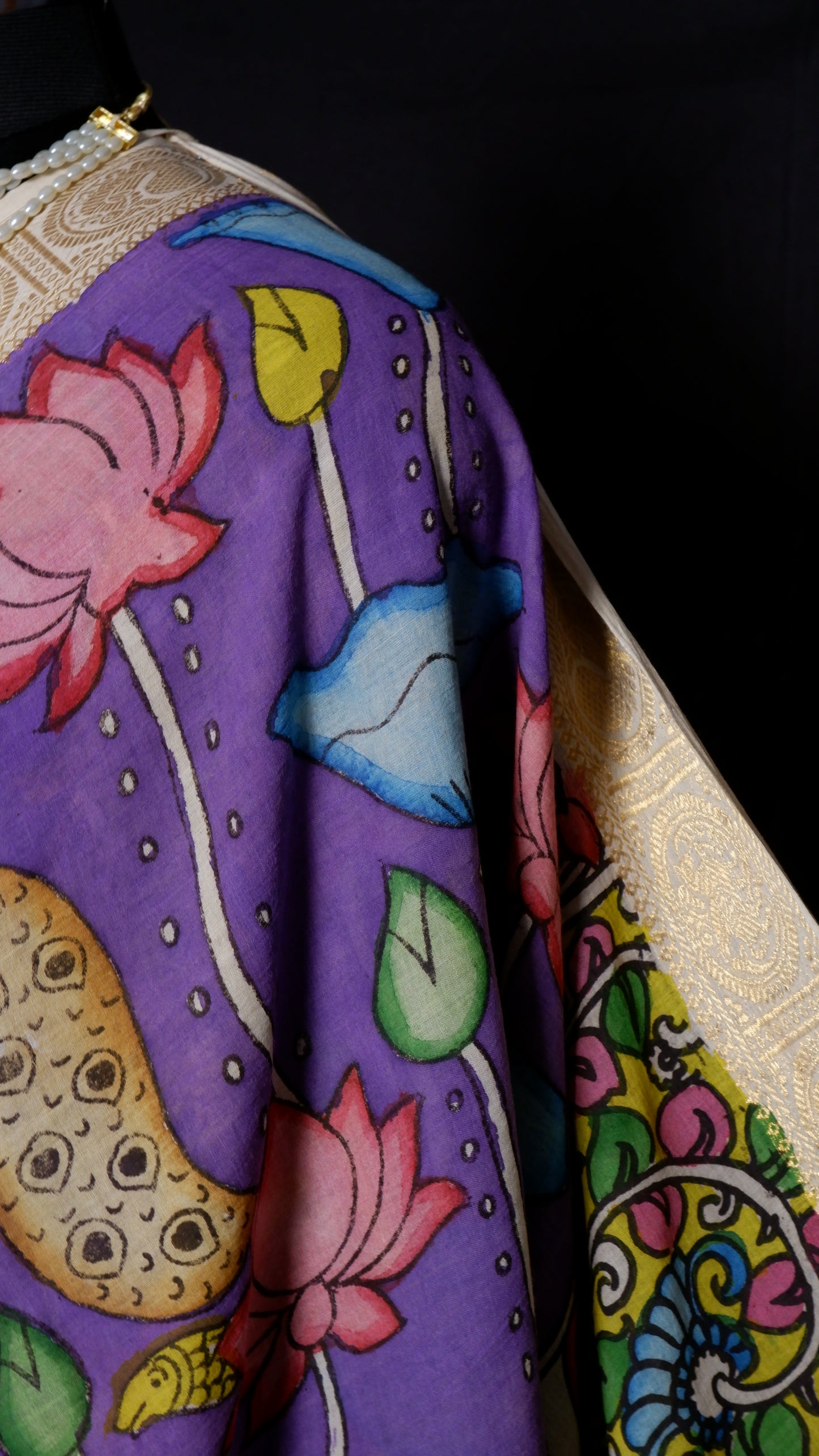 Pen Kalamkari hand painted pure cotton Saree with blouse