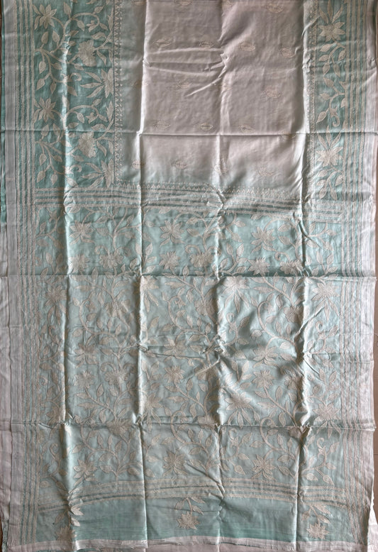 Hand work Kantha stitch Saree in Artificial silk