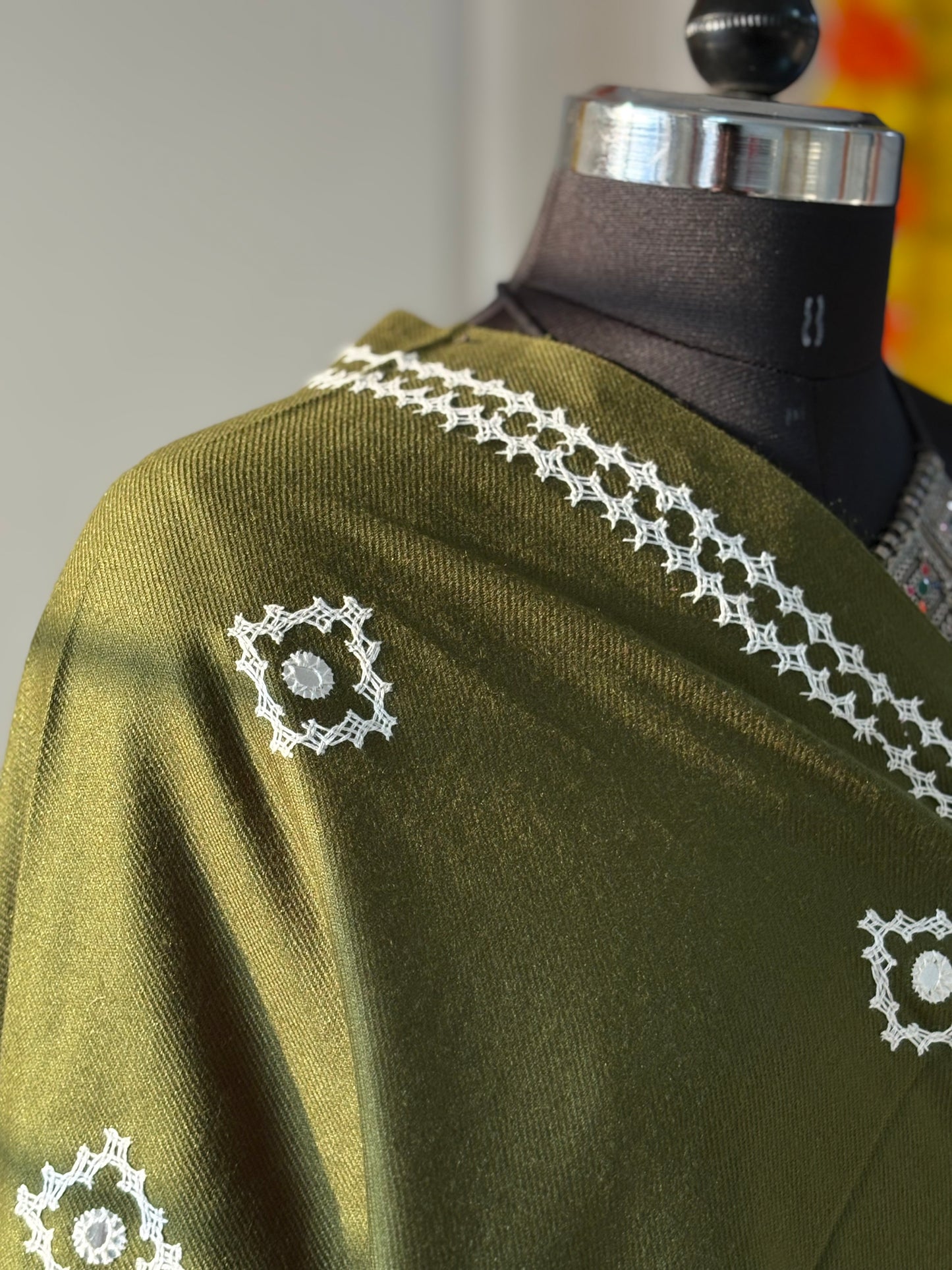 Gujrati Stitch Hand Embroidered Woollen Warm Shawl