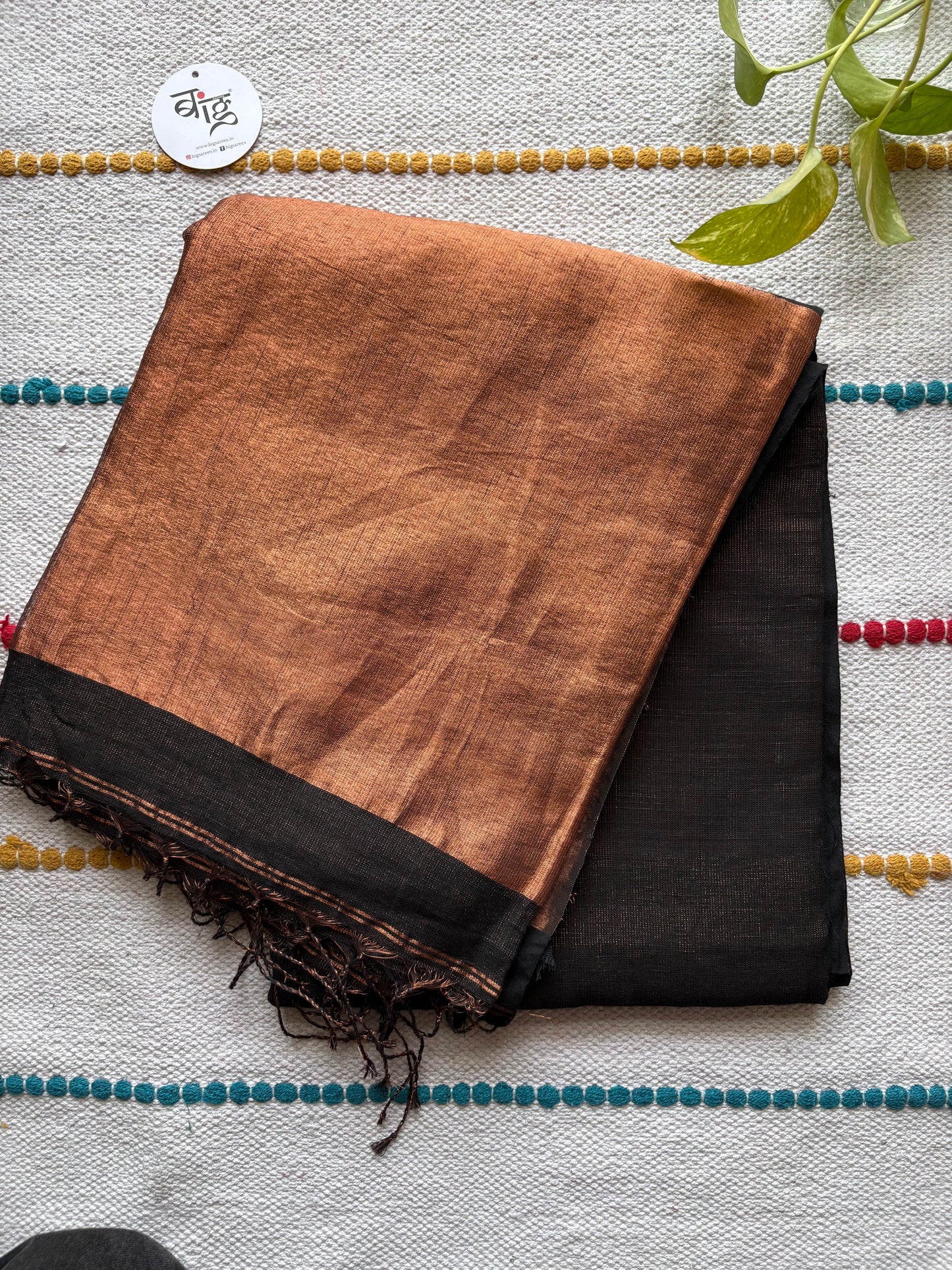 Tissue Linen Blend Handwoven Saree | Handloom Marked | Black
