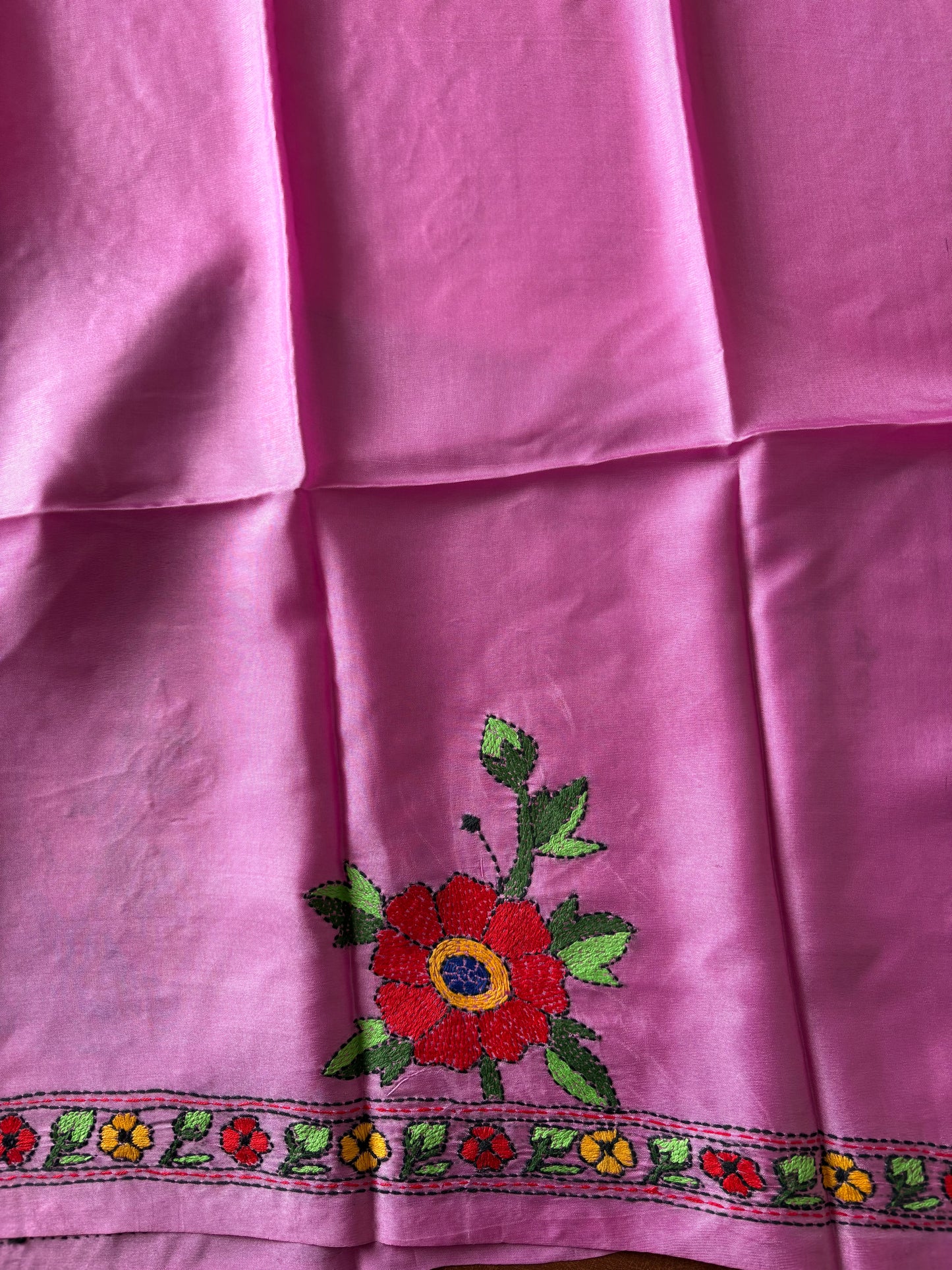 Kantha Stitch Art Silk Blouse Piece