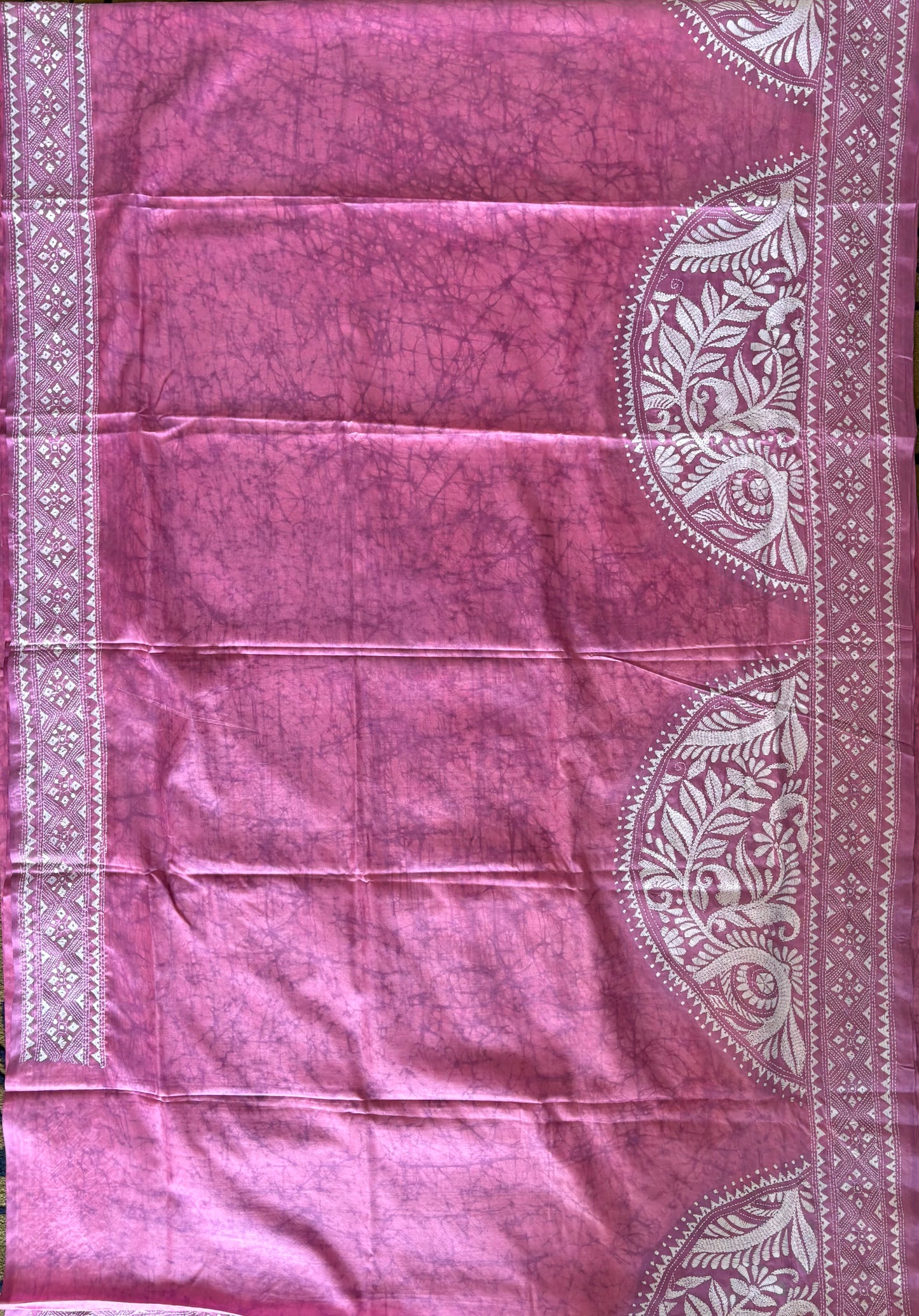 Kantha - Stitch Hand Embroidered Saree| Blended Bangalore Silk / Art Silk