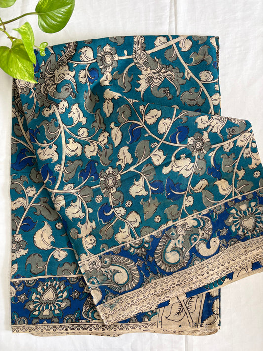 Kalamkari printed malmal cotton Saree with blouse