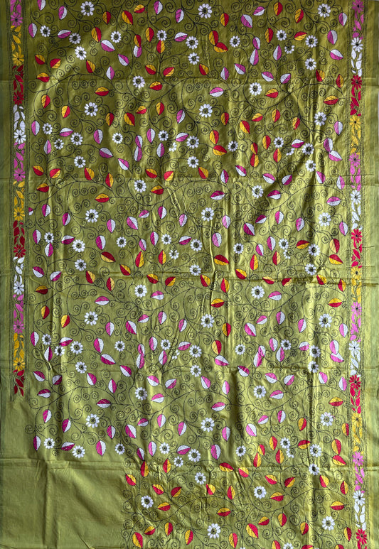 Kantha Hand Embroidered Blended Banglore Silk/Art Silk Saree With Blouse