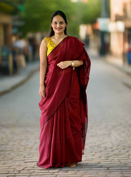 Gamcha Check Mul Cotton handwoven Saree (Handloom Marked)