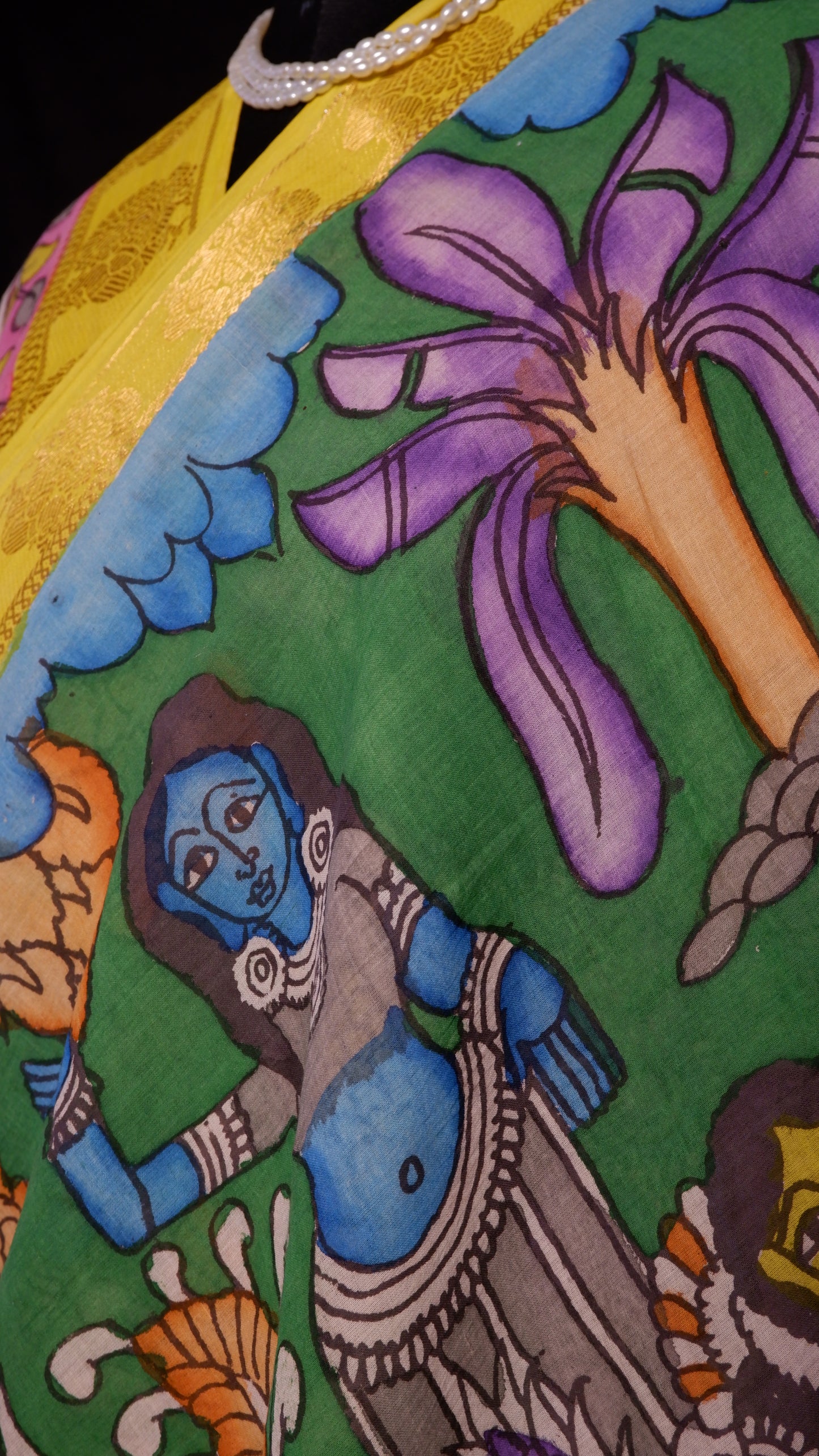 Pen Kalamkari hand painted pure cotton Saree with blouse