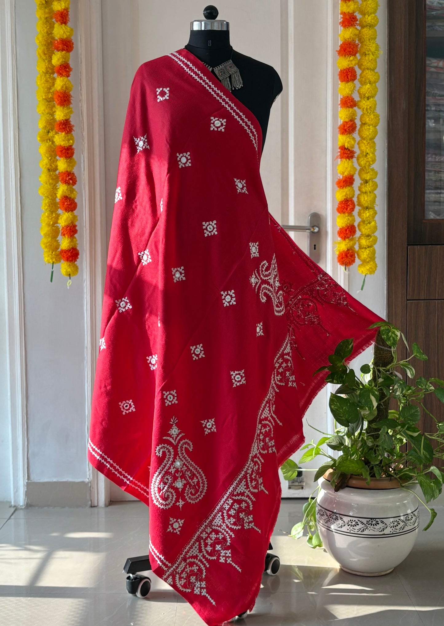 Gujrati Stitch Hand Embroidered Woollen Warm Shawl