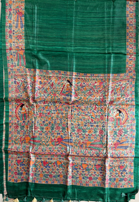 Pure Desi Tussar Silk Handcrafted Madhubani Saree (Silk Marked)