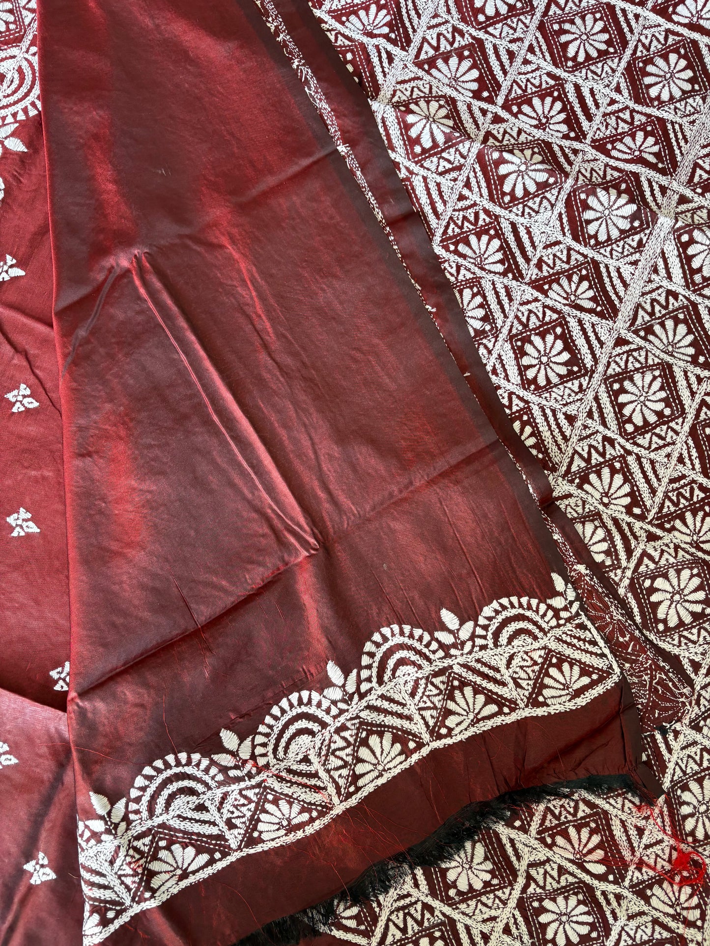 Hand embroidered Kantha stitch Saree in Art silk