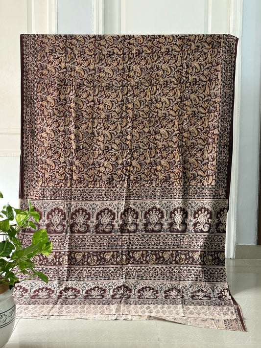 Kalamkari printed malmal cotton Saree with blouse