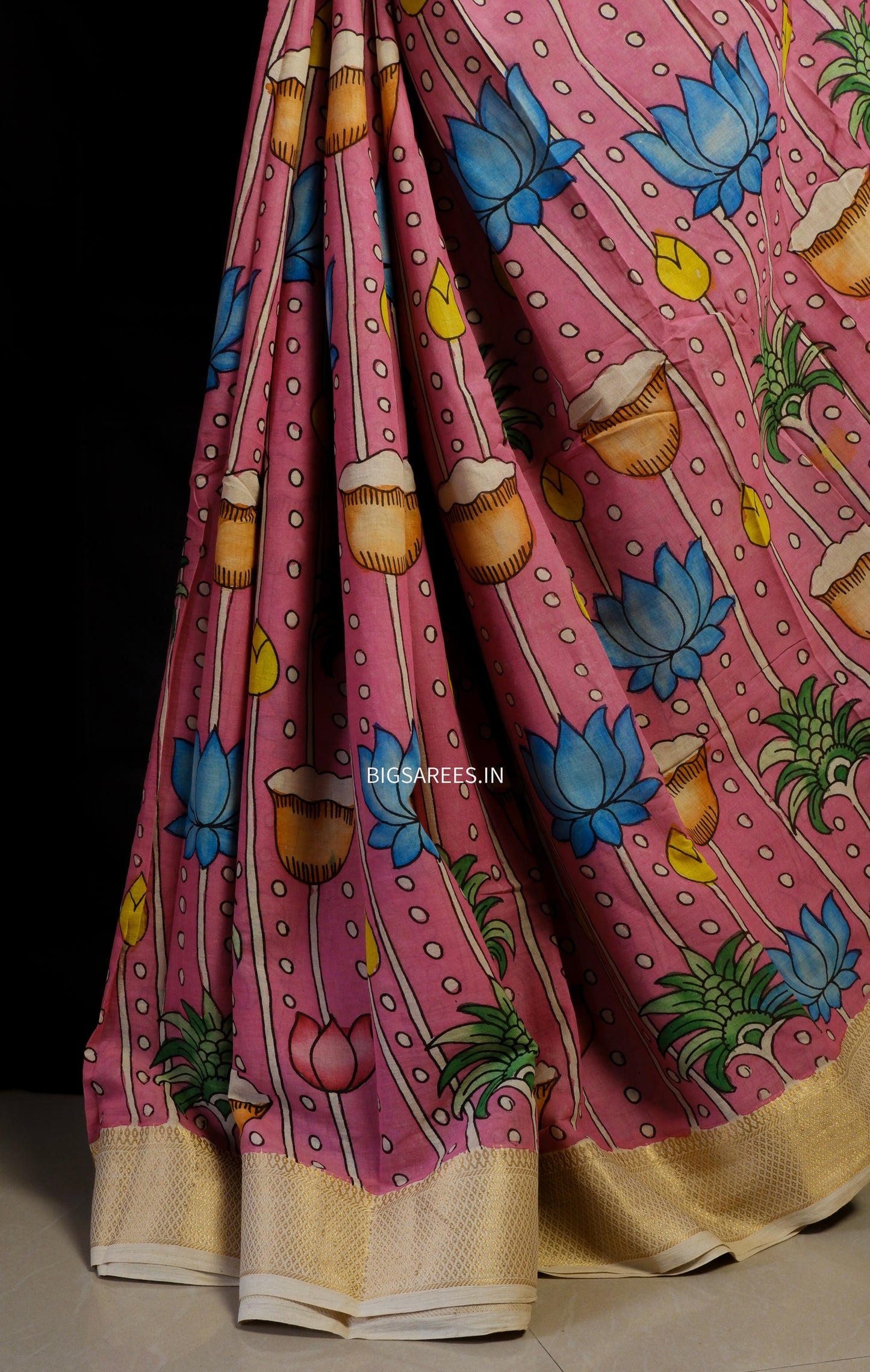 Pen Kalamkari hand painted pure cotton Saree with blouse